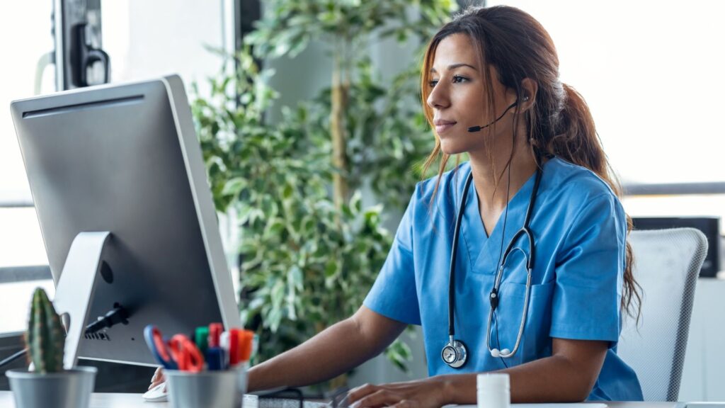 nurse on call talking to patient