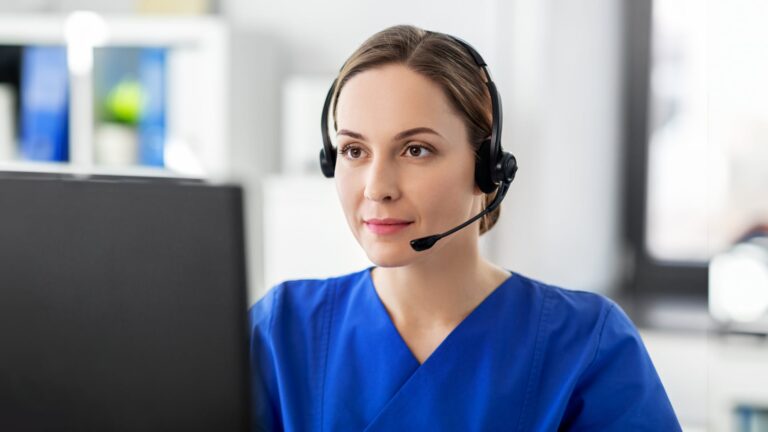 patient transfer services specialist wearing headset